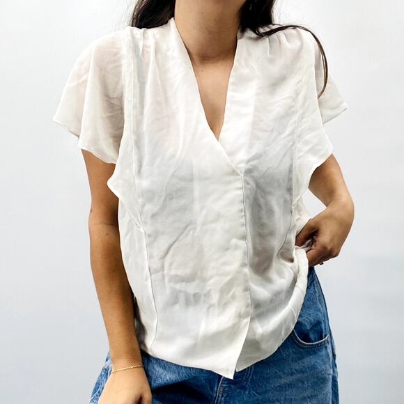 Go Silk white flutter sleeve silk flowy blouse - Picture 1 of 7